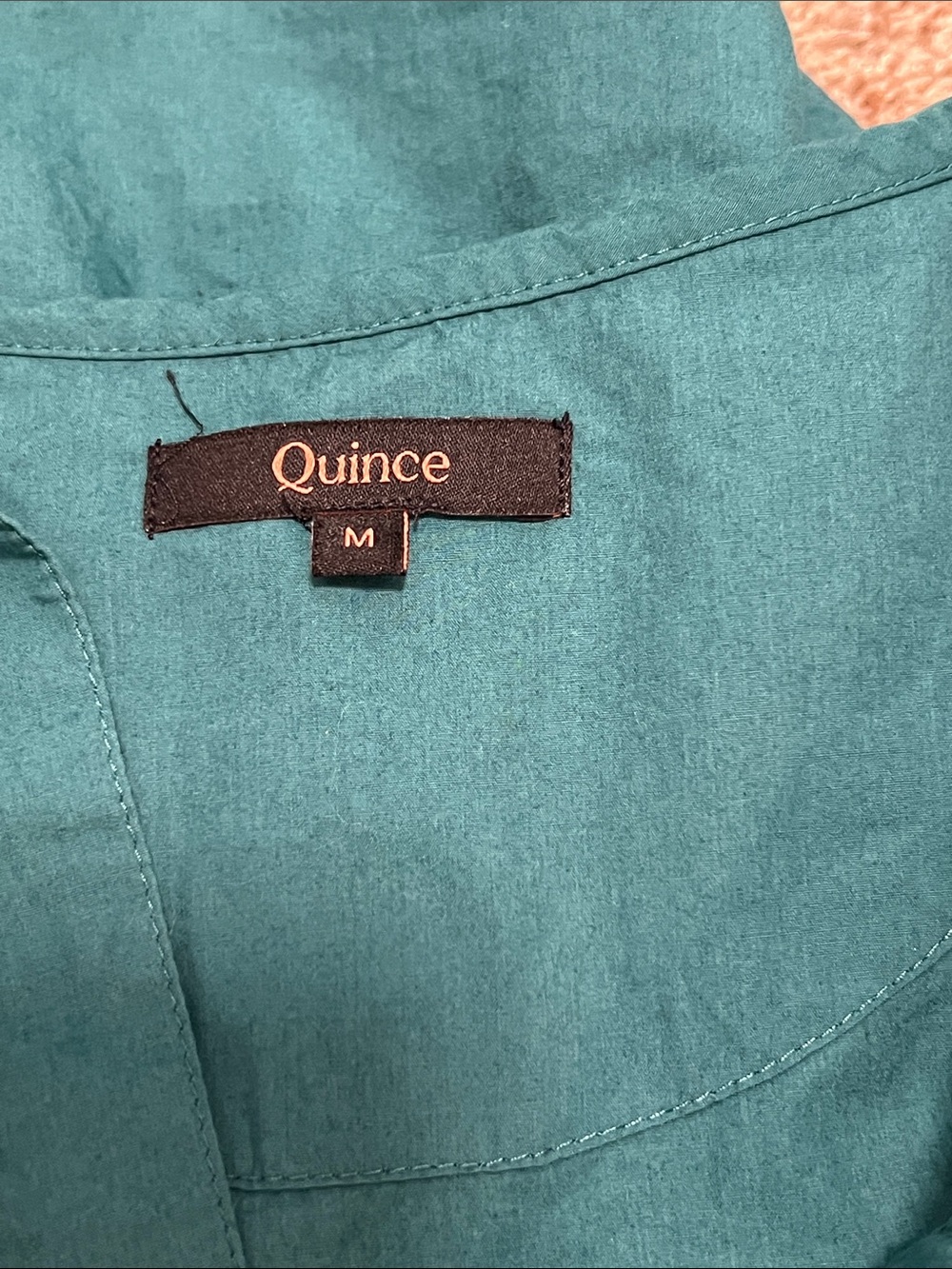 Quince Teal Short Sleeve Smocked Waist Mini Dress - Picture 3 of 3